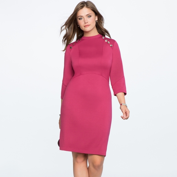 Eloquii Button Detail Raspberry Stretch Ponte Knit Dress - Picture 9 of 10